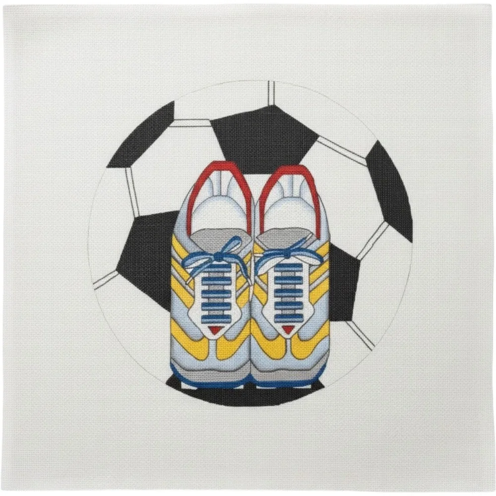 Vintage Studio 2 LTD Soccer Cleats Ball Hand Painted Needlepoint Canvas 1990s